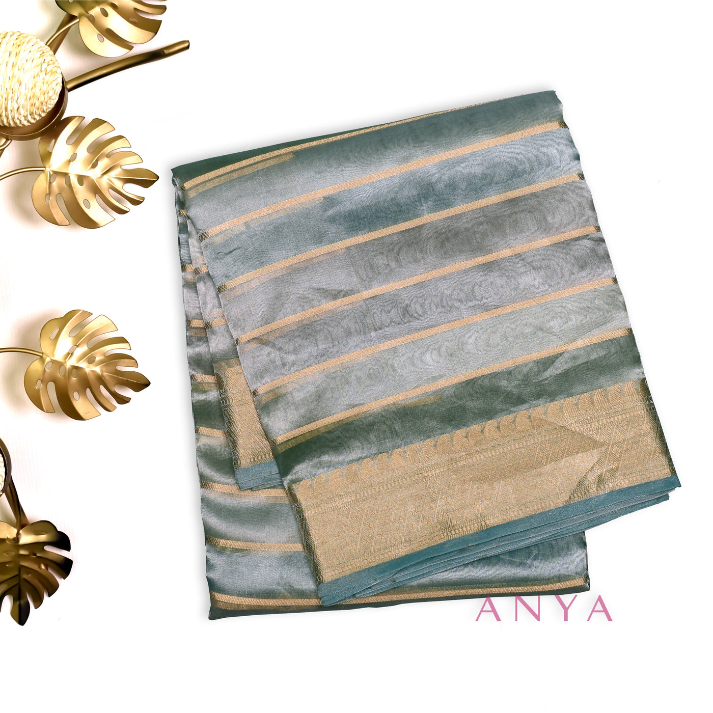 Light Blue Banarasi Silk Saree with Tissue Zari Lines Design