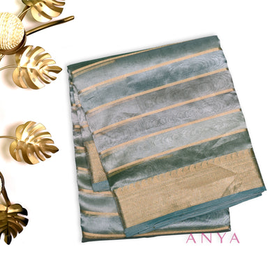 Light Blue Banarasi Silk Saree with Tissue Zari Lines Design