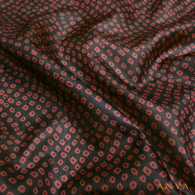 Black Tussar Silk Fabric with Small Round Design