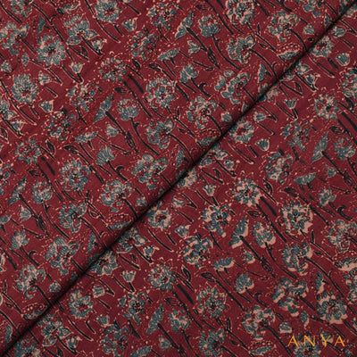 Maroon Tussar Ajrak Print Fabric