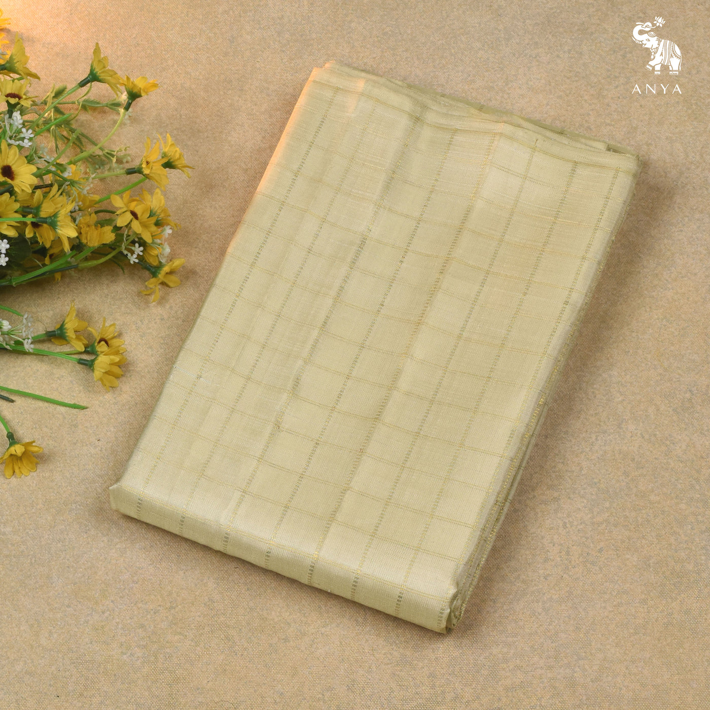 Off White Kanchi Silk Fabric with Medium Zari Kattam Design