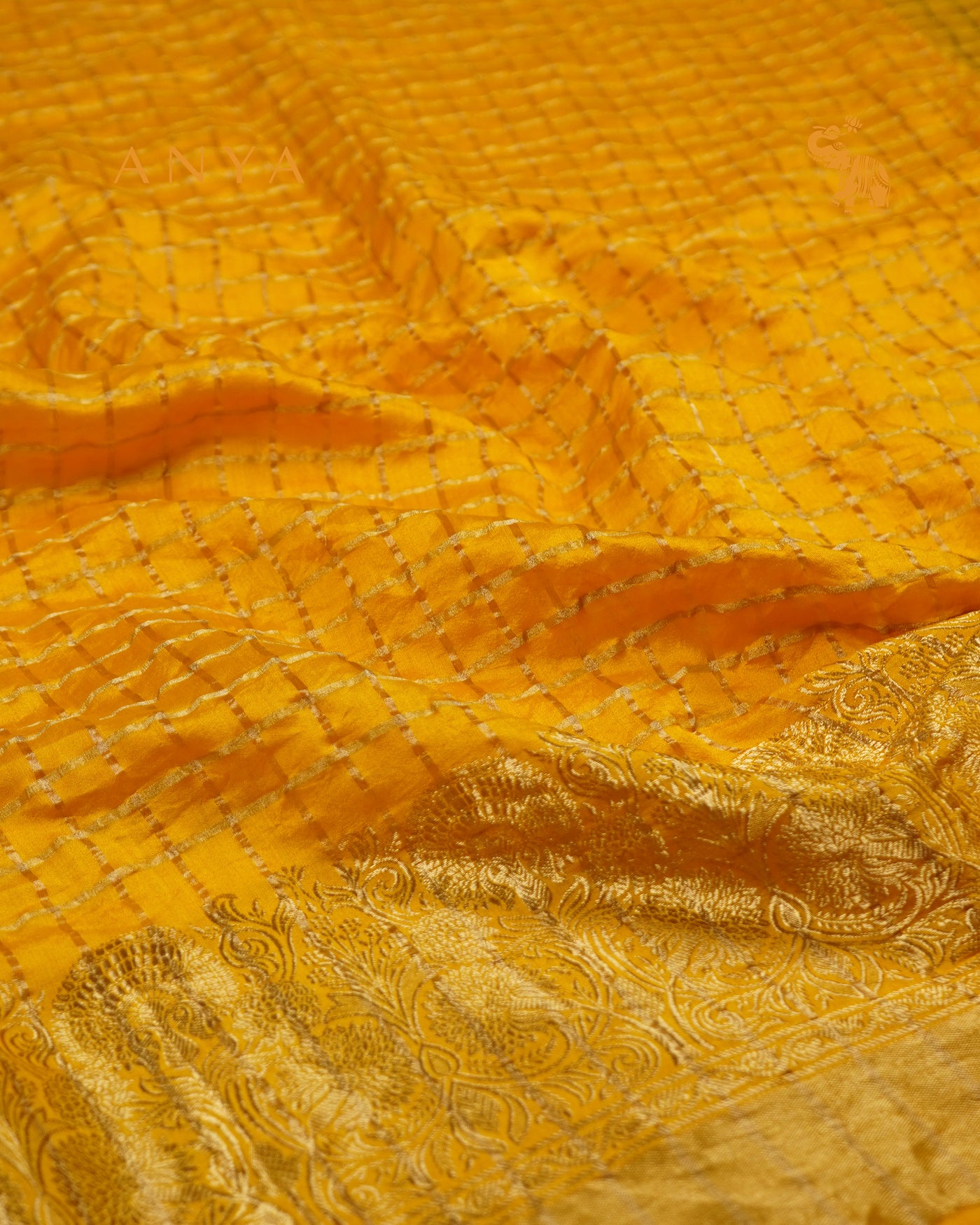 Yellow Banarasi Bhandhini Fabric with Zari Kattam Design