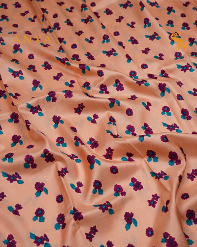 Peach Printed Kanchi Silk Fabric with Floral Printed Design