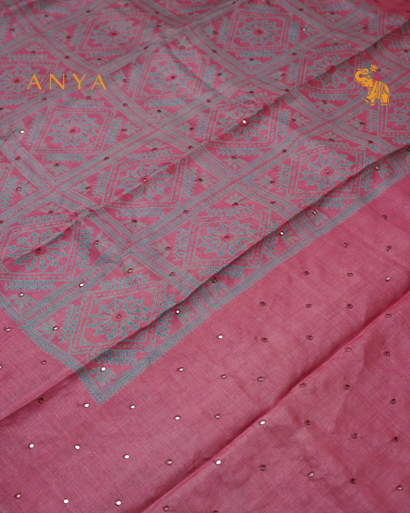 Onion Pink Tussar Silk Saree with Box Print Design