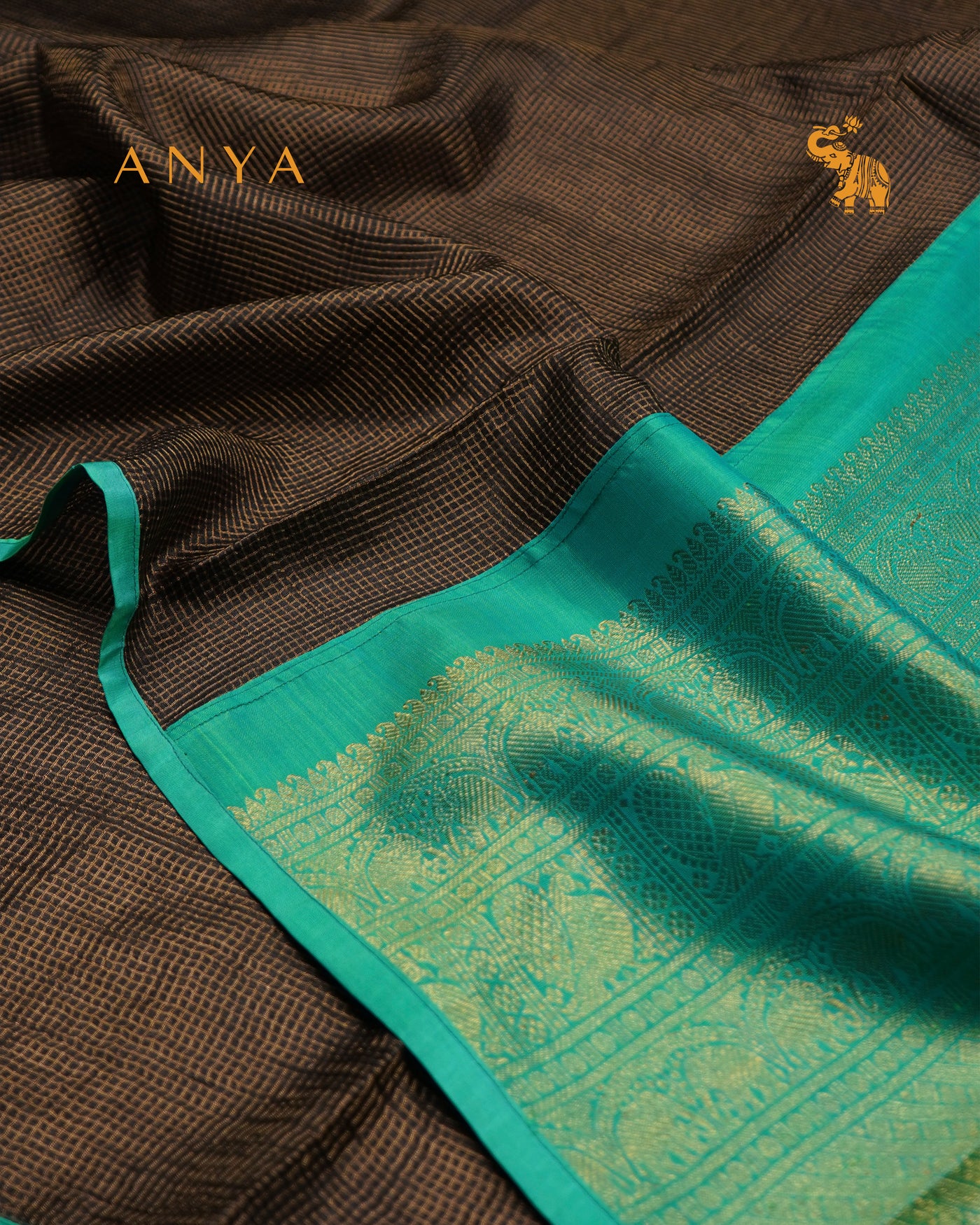 Black Zari Checks Tussar Silk Saree with Rexona Kanchi Silk Getti Self Pallu