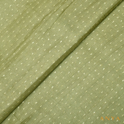 Elaichi Green Tussar Silk Fabric with Thread Lines Design