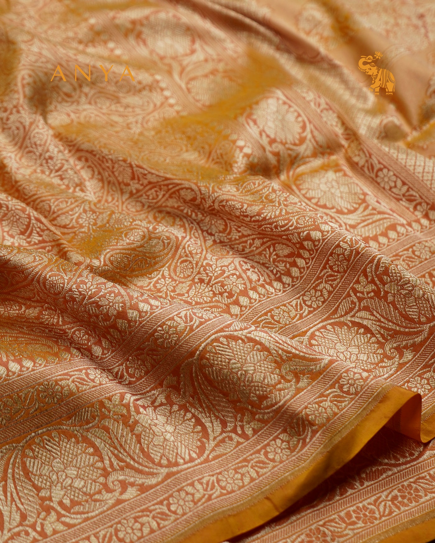 Mustard Banarasi Silk Saree with Creeper Design