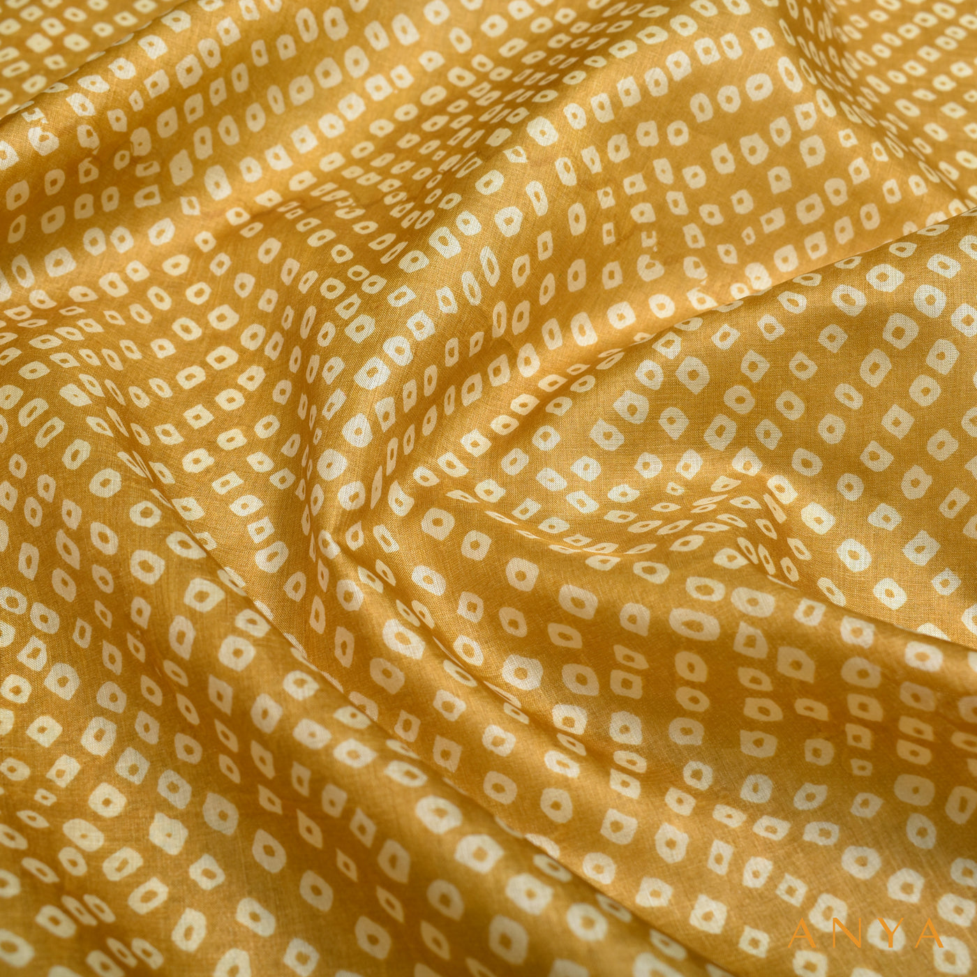 Mustard Tussar Silk Fabric with Small Round Design