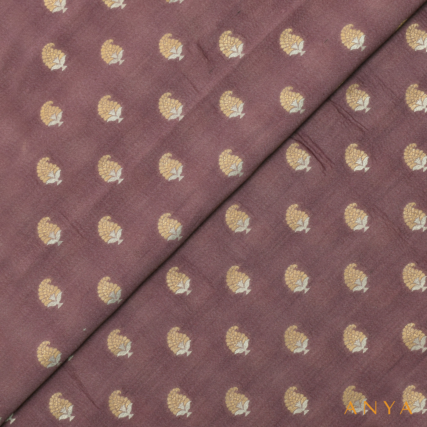 Lilac Tussar Raw Silk Fabric with Banarasi Butta Design