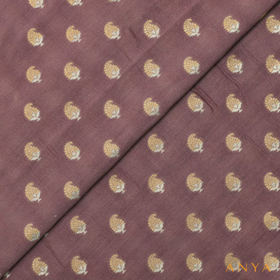 Lilac Tussar Raw Silk Fabric with Banarasi Butta Design