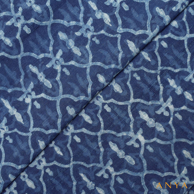 Indigo Blue Tussar Ajrak Print Fabric