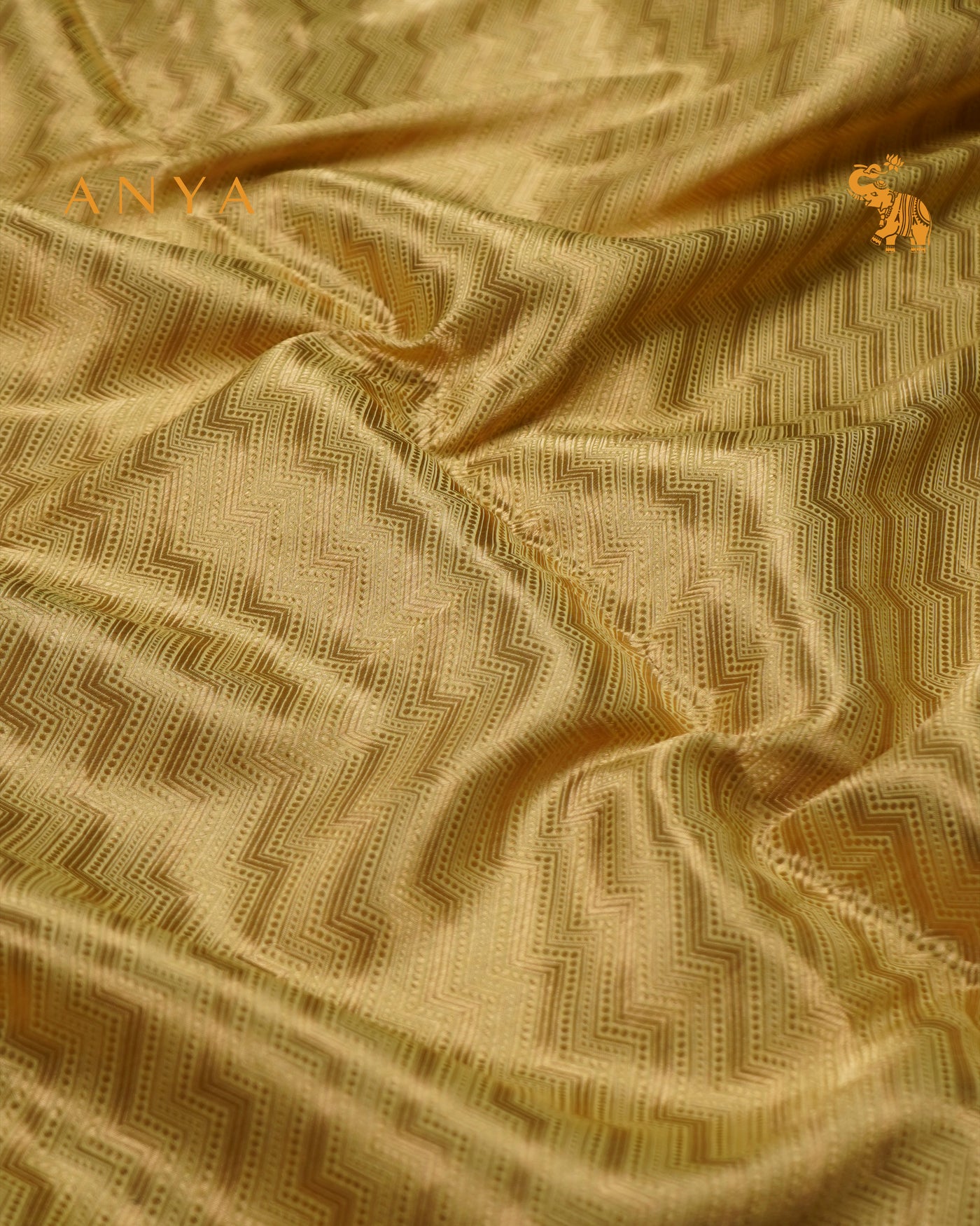 Golden Mustard Tissue Banarasi Silk Fabric with Zig Zag Design