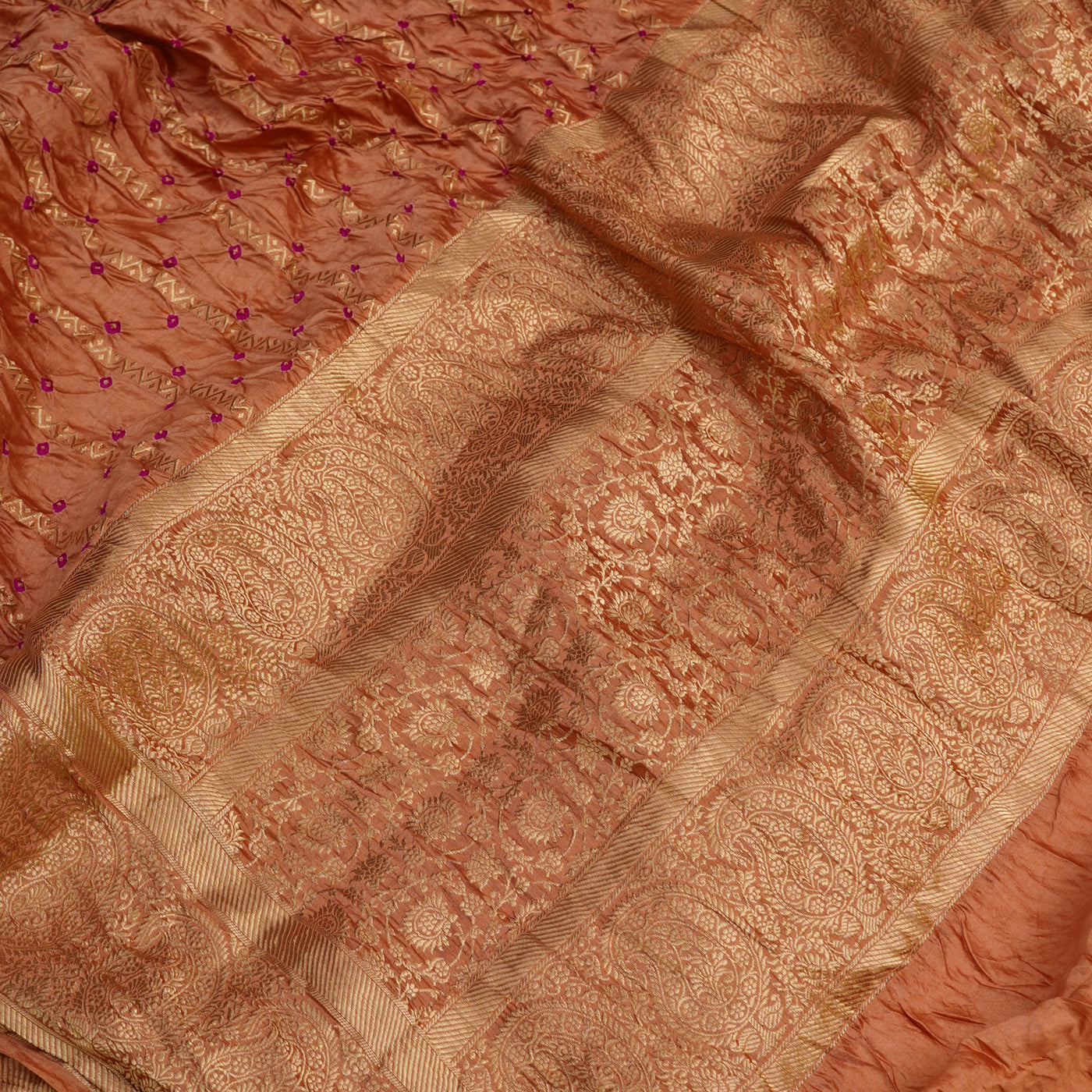 Peach Bandhani Banarasi Silk Saree