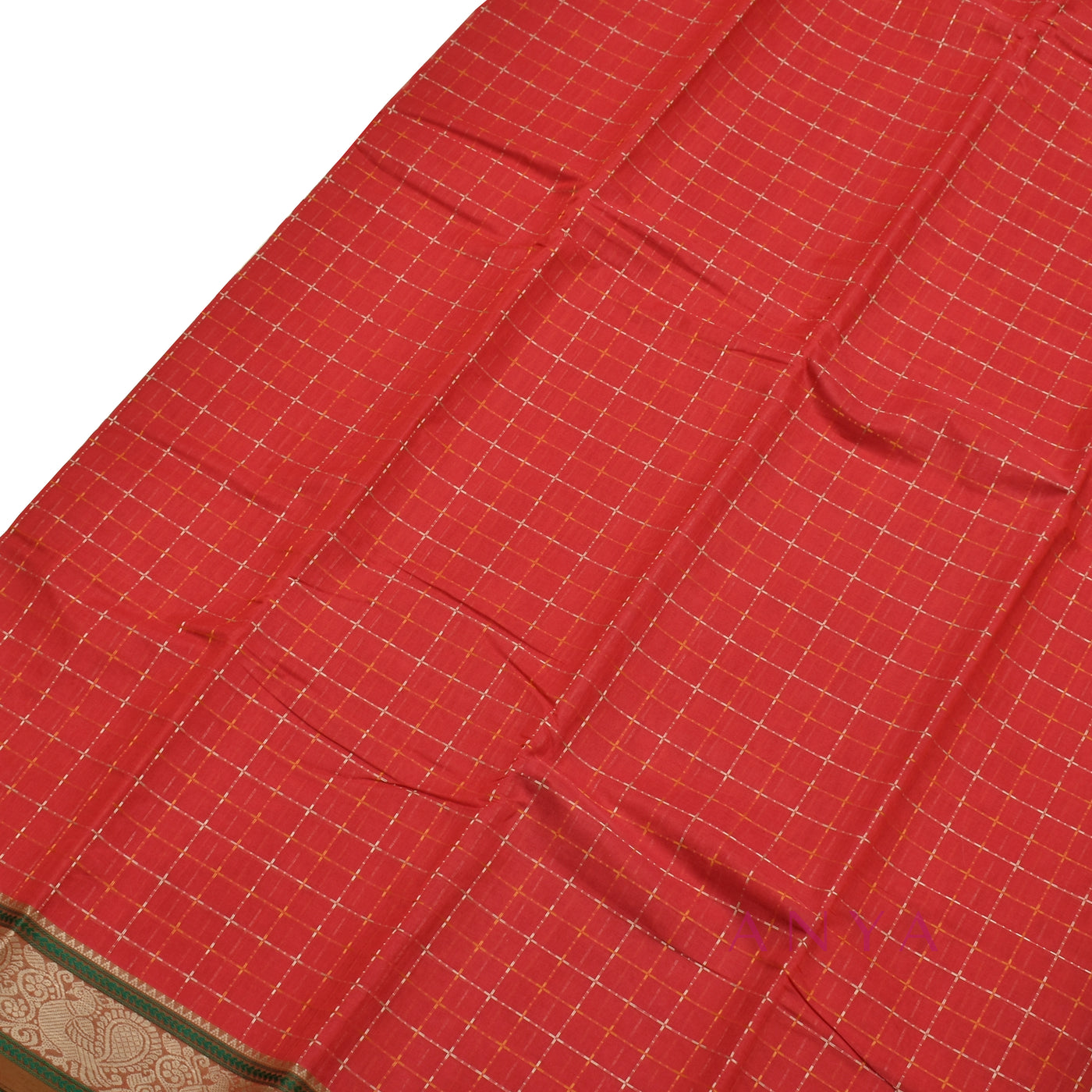 Red Kanchi Cotton Saree with Thread Kattam Design