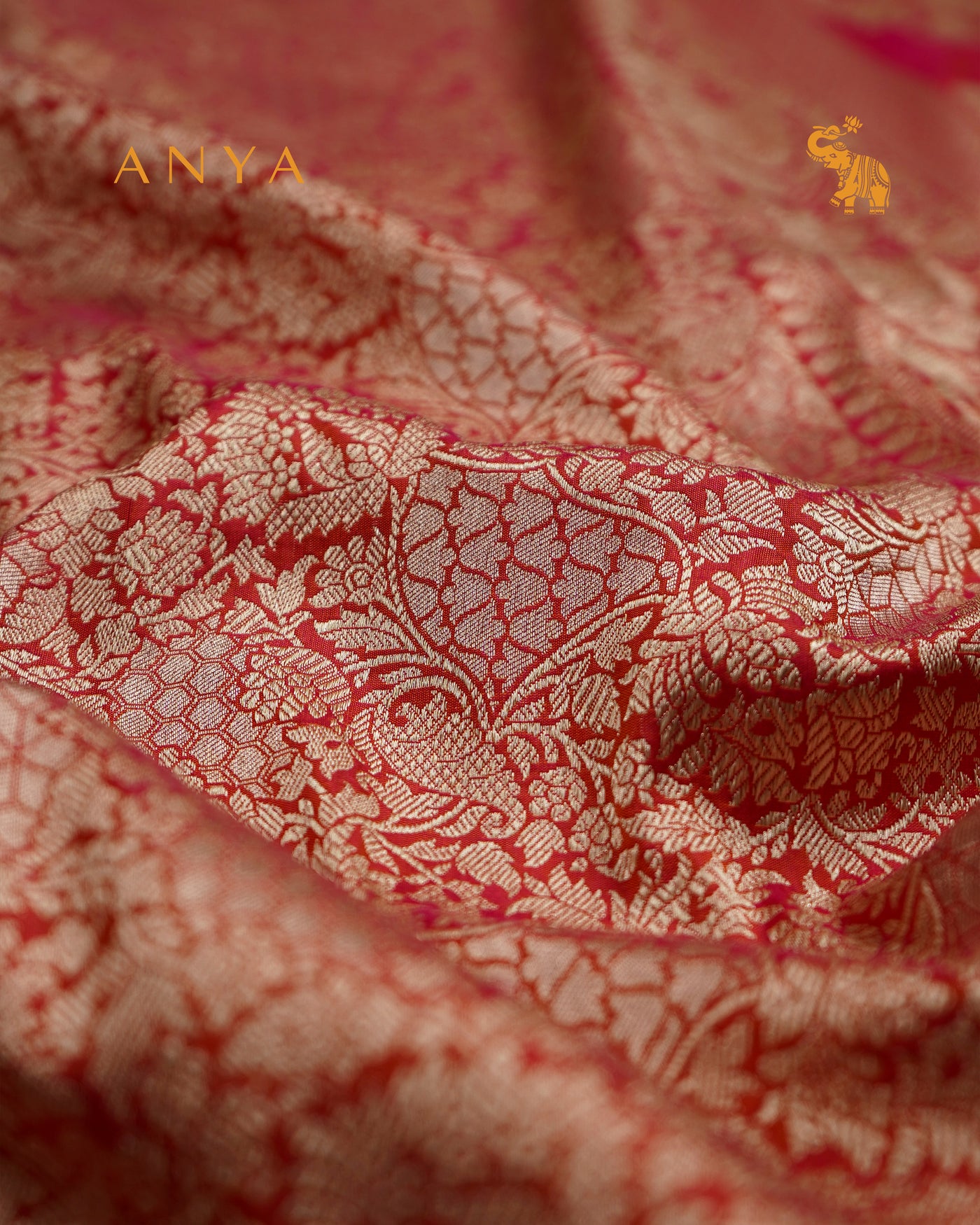 Peach Banarasi Silk Saree with Floral Creeper Design