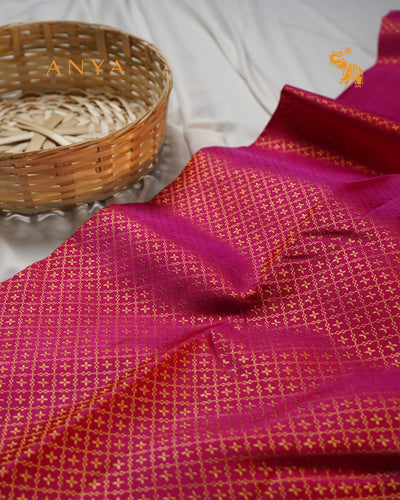 Rani Pink Kanchi Silk Fabric with Star Zari Butta Design