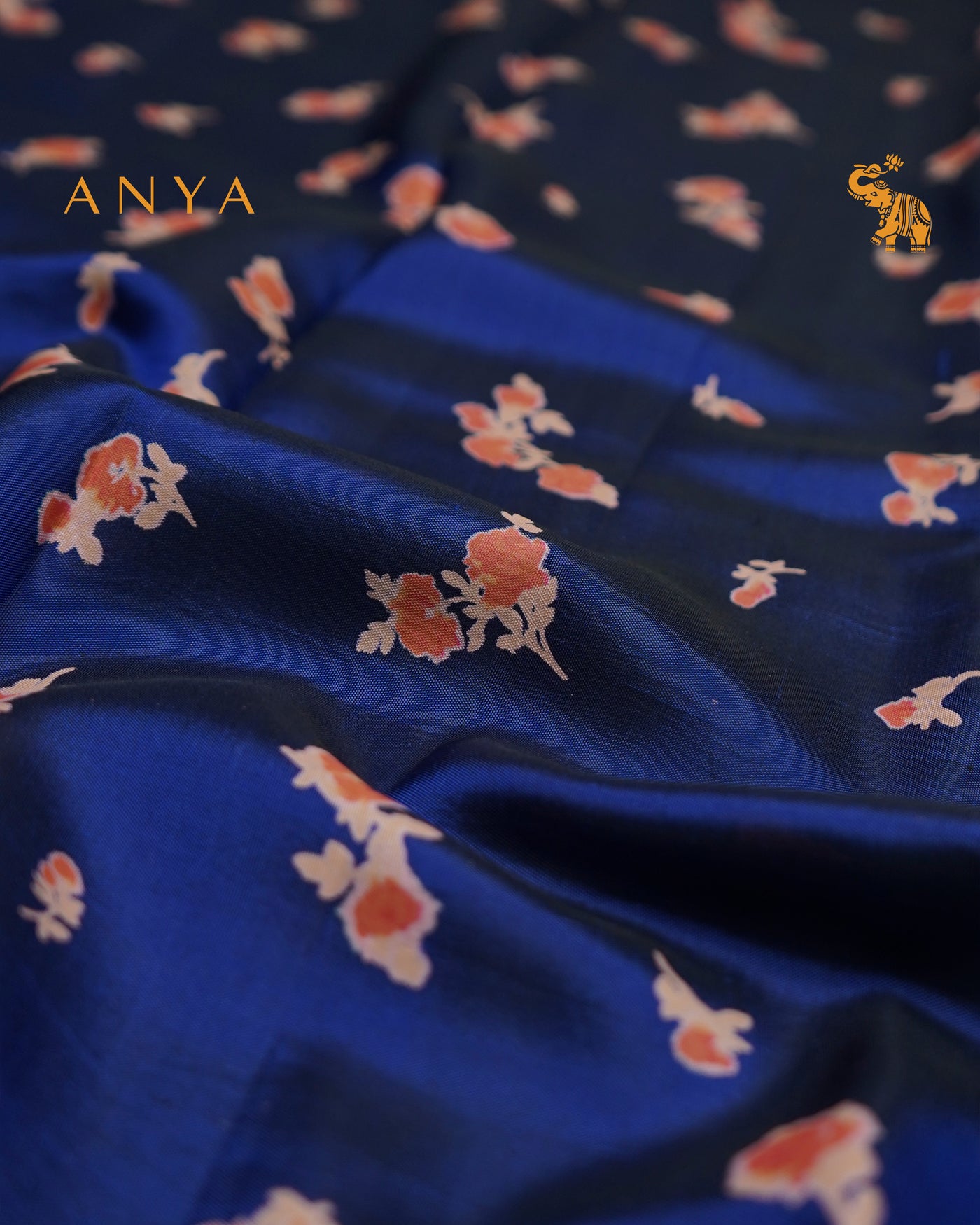 MS Blue Kanchi Discharge Printed Silk Fabric with Floral Design