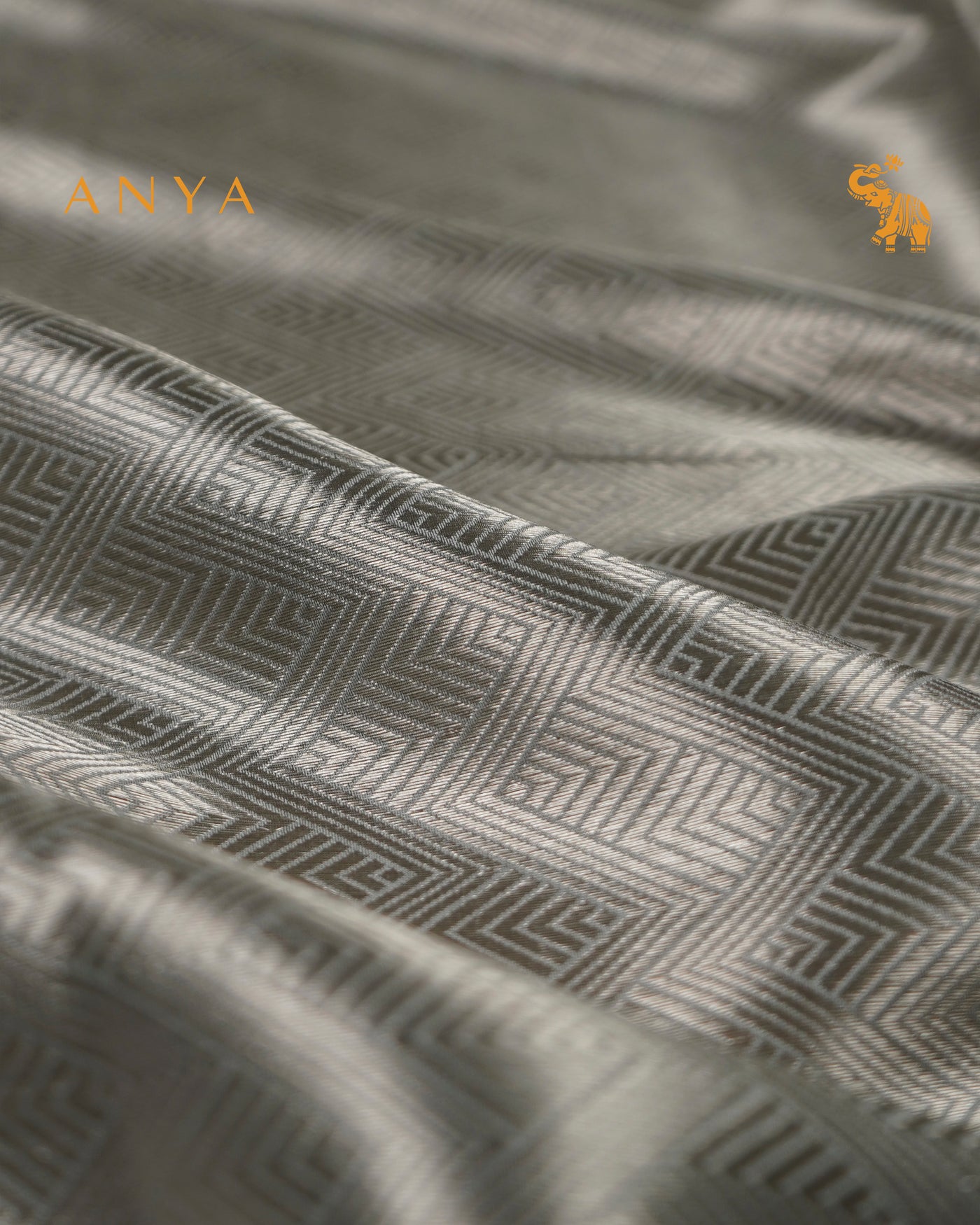 Grey Tissue Banarasi Silk Fabric with Zig Zag Design