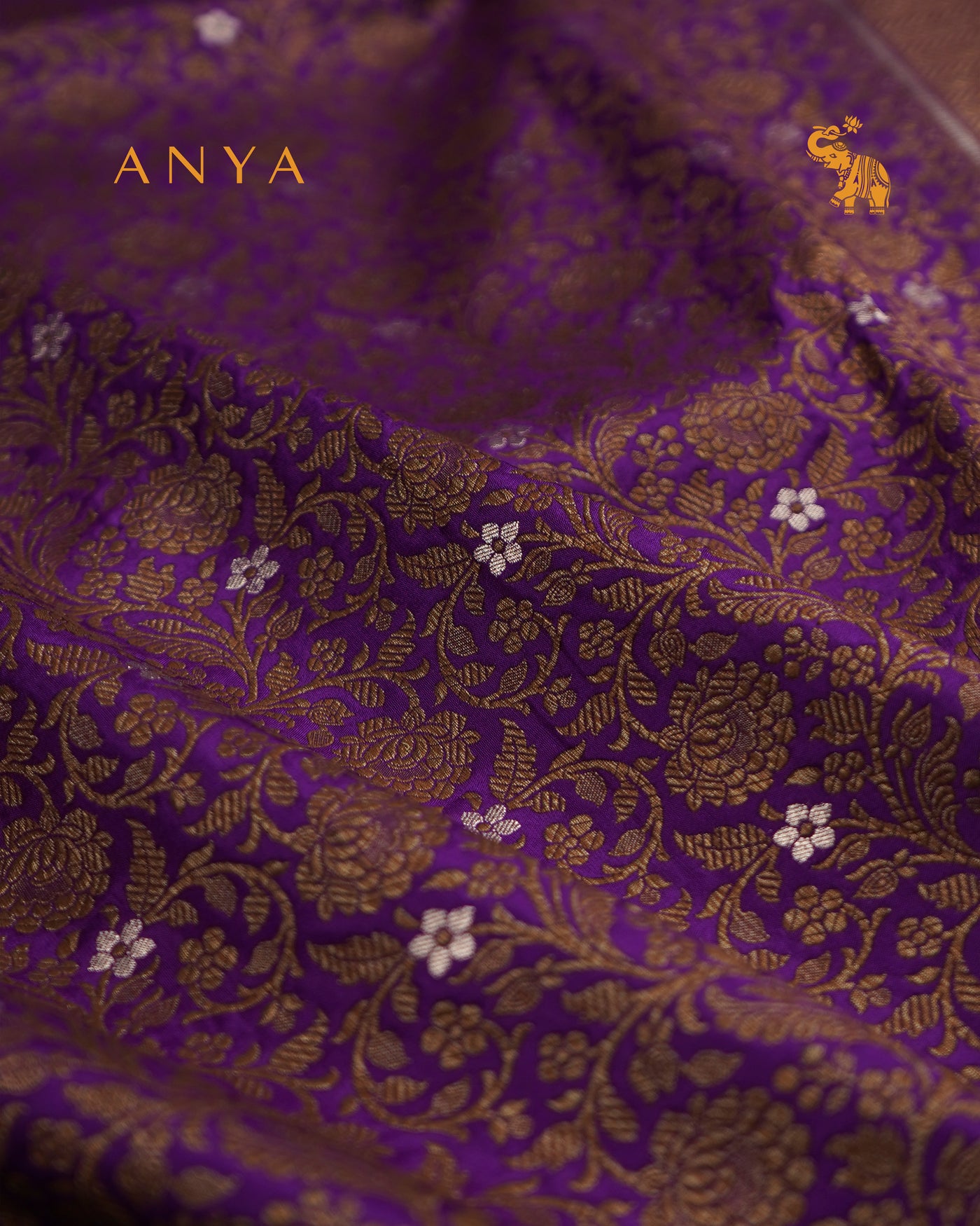 Purple Banarasi Silk Saree with Floral Creeper Design