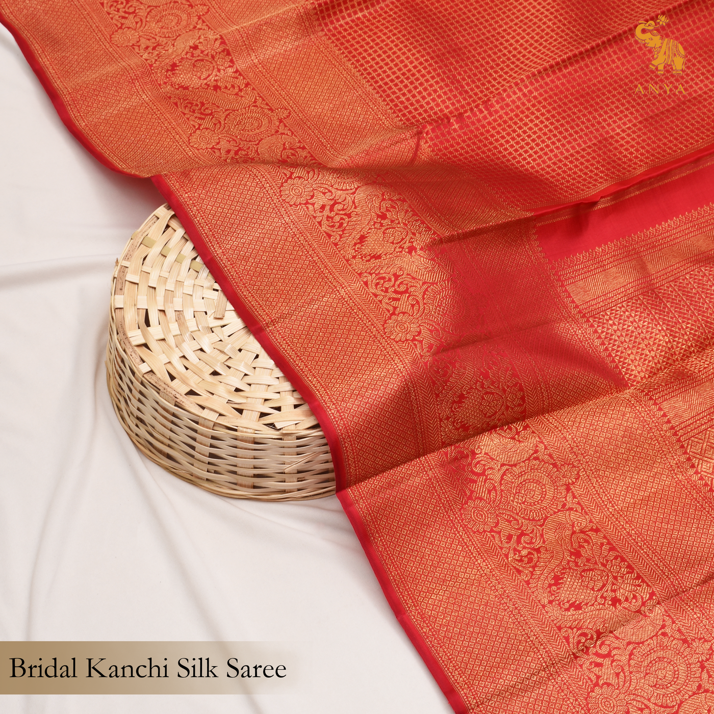 Red Kanchipuram Silk Saree with Zari Kattam Design