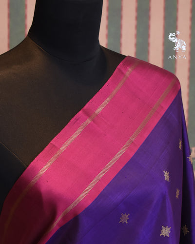 Violet Kanchi Classic Saree with Zari Butta Design