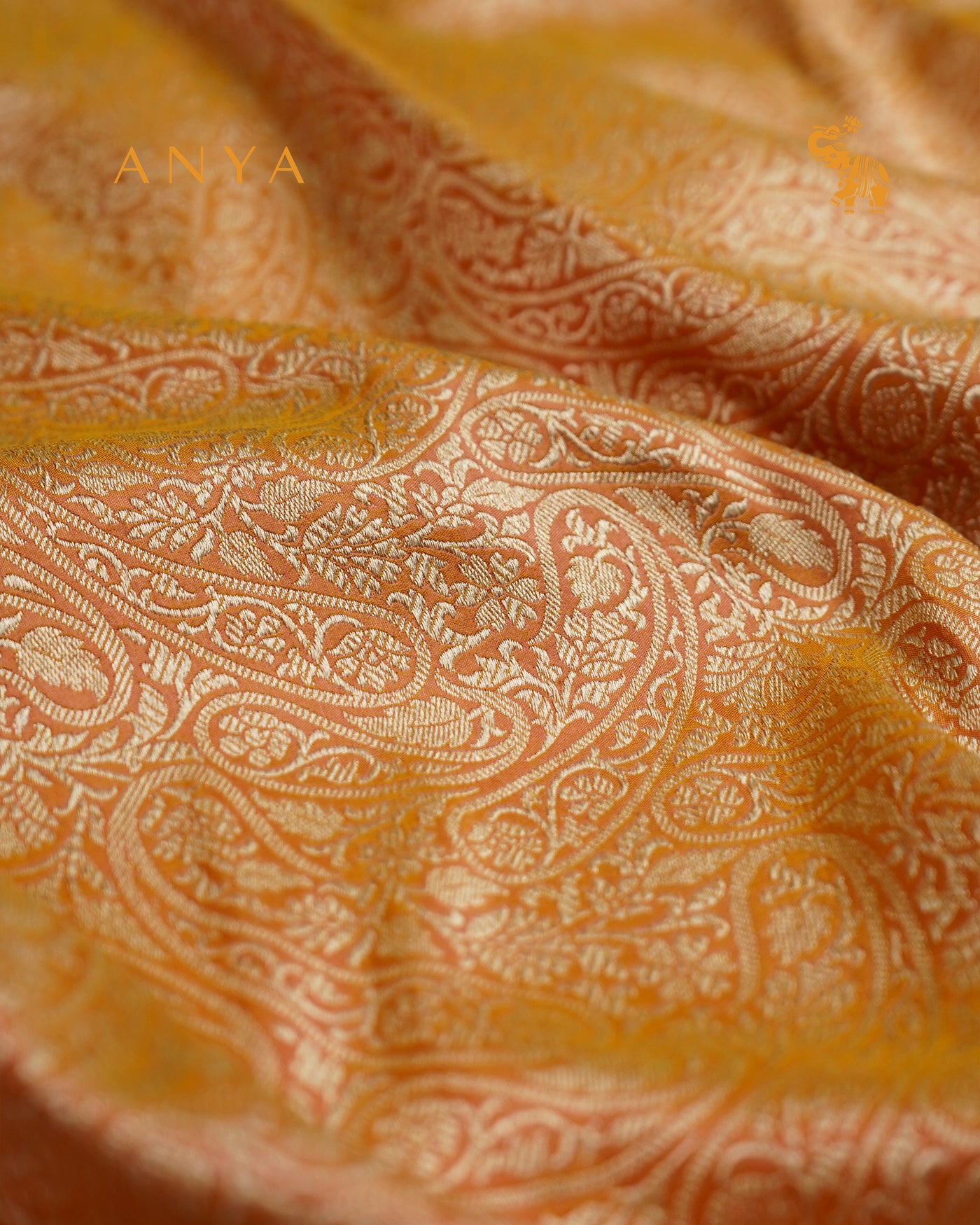 Mustard Banarasi Silk Saree with Creeper Design