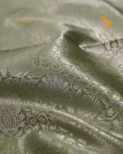 Apple Green Banarasi Silk Fabric with Flower Creeper Design