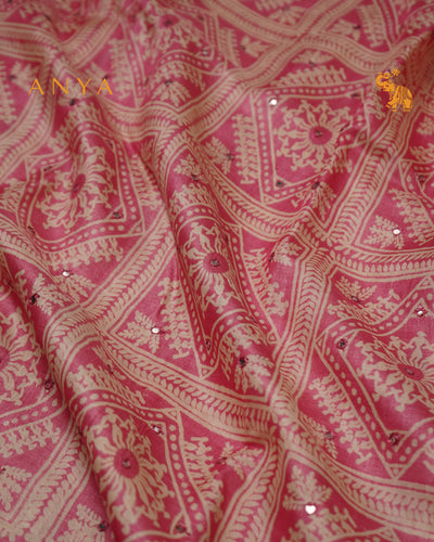 Pink Tussar Silk Saree with Box Print Design