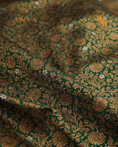 Bottle Green Banarasi Silk Saree with Floral Creeper Design