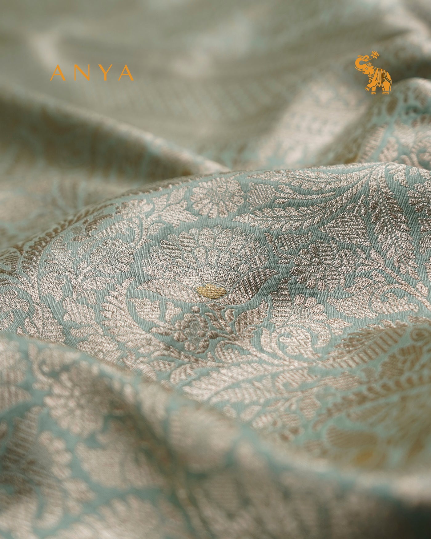 Light Green Banarasi Silk Saree with Floral Creeper Design