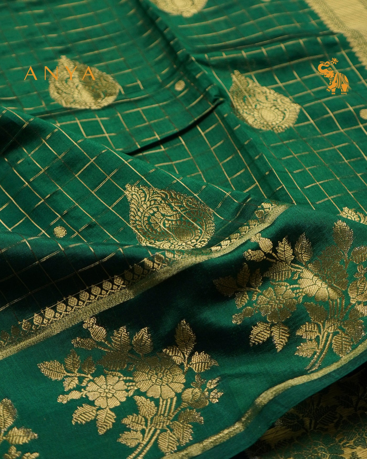 Green Banarasi Chanderi Silk Saree with Zari Kattam and Motifs Design