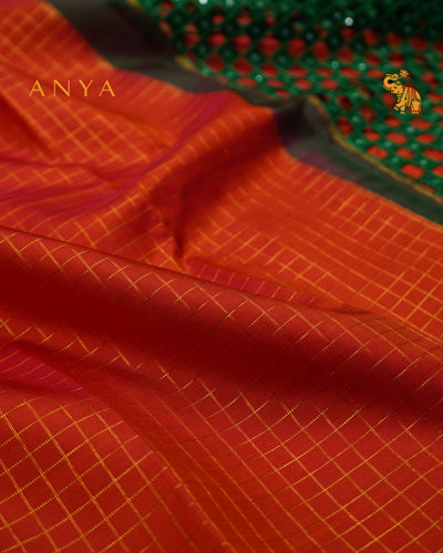 Orange Kanchi Silk Saree with Zari Kattam Design