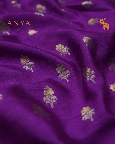 Magenta Banarasi Tussar Raw Silk Fabric with Flower Butta Design