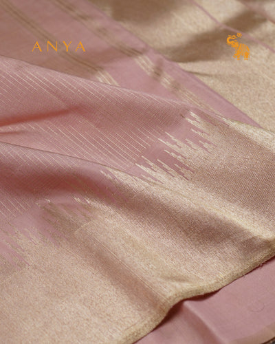 Baby Pink Kanchi Silk Saree with Small Zari Checks Design