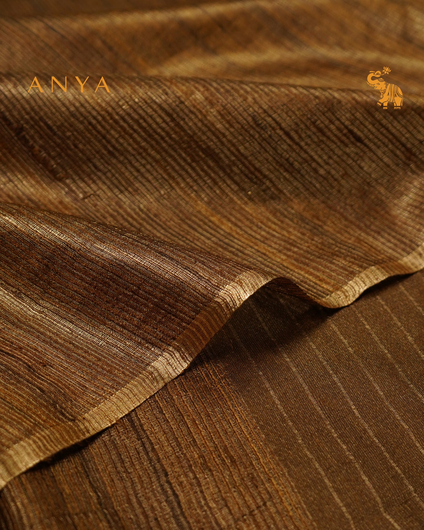 Dark Brown Tussar Silk Saree with Stripes Design