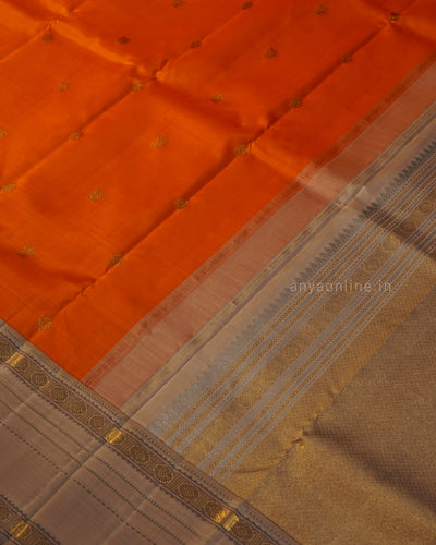 Milagai Orange Kanchi Classic Saree with Annam Butta Design