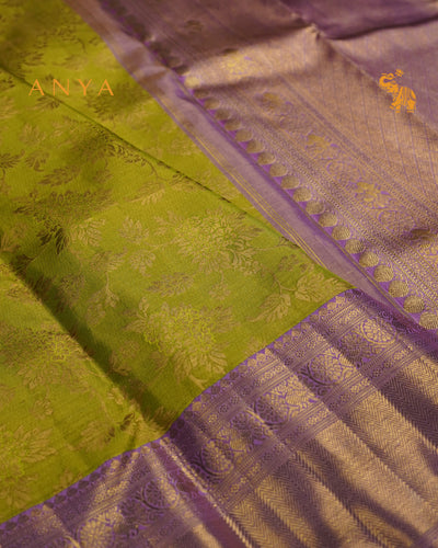 Samangha Green Kanchipuram Silk Saree with Creeper Design