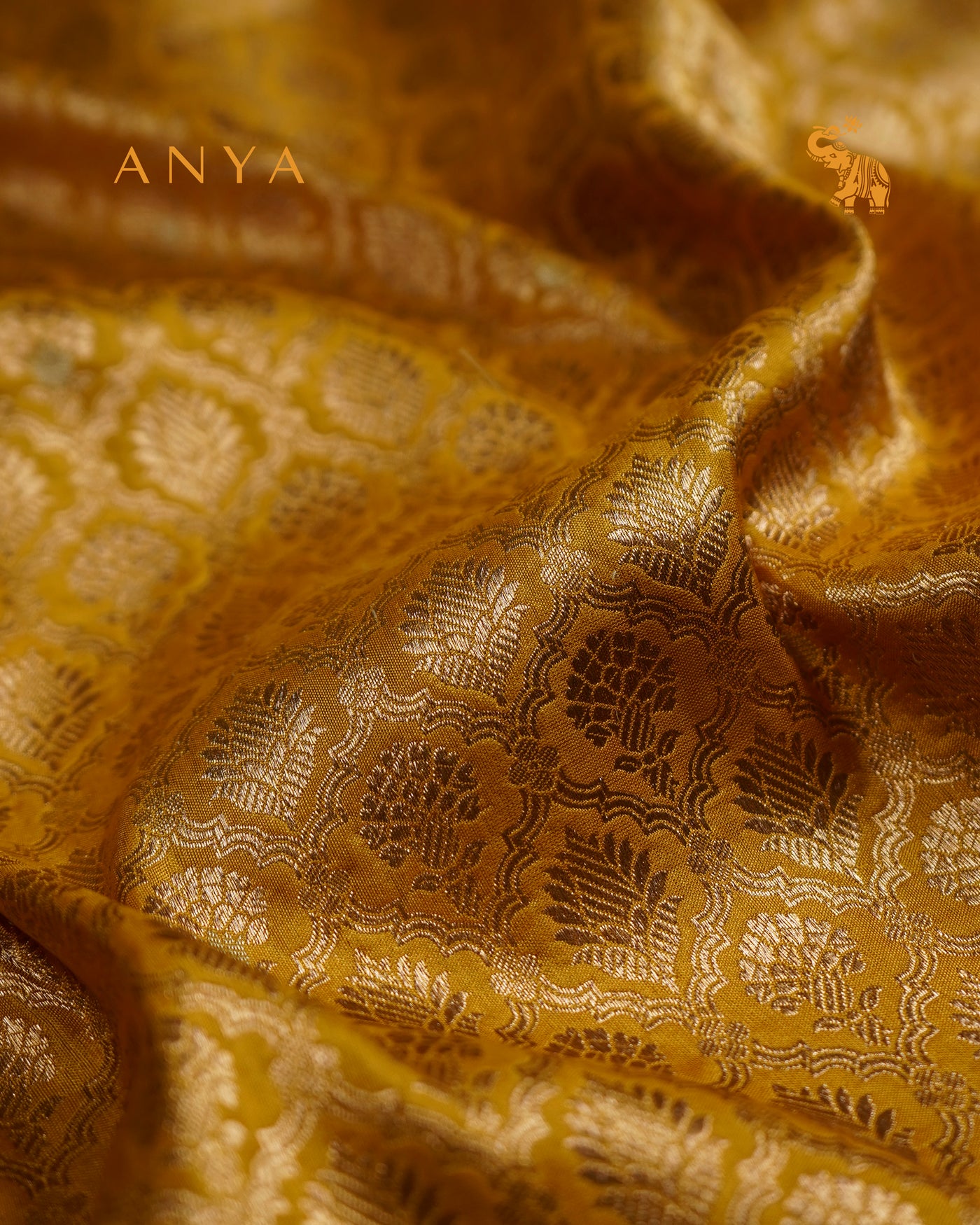 Yellow Banarasi Silk Saree with Floral Creeper Design