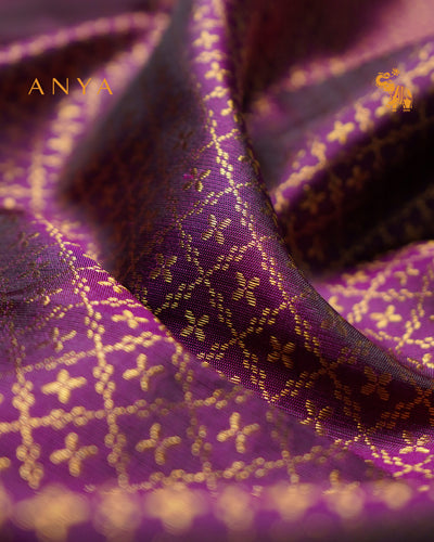 Black Magenta Kanchi Silk Fabric with Jacquard Design