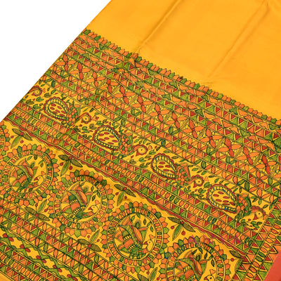 Mustard Madhubani Kanchi Silk Saree with Rani Thakkali Zari Kattam Pallu and Blouse