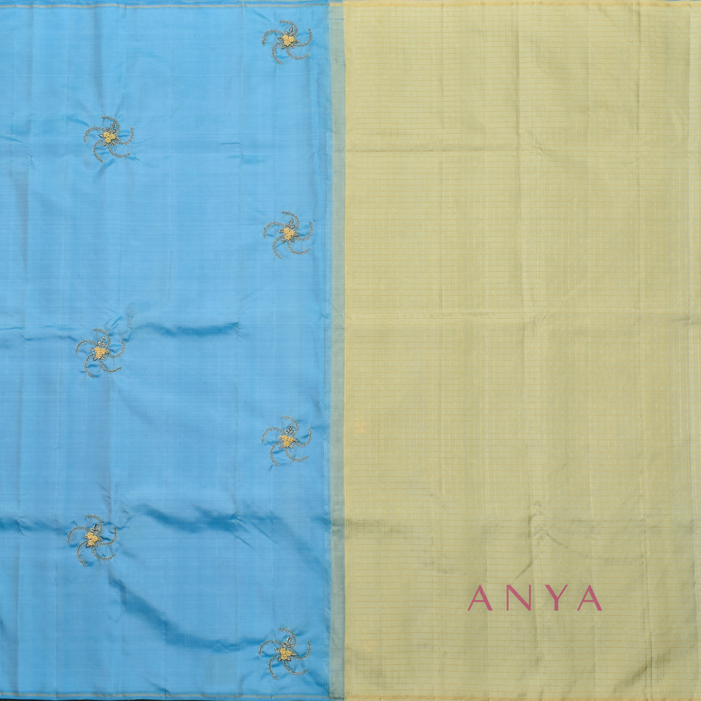 Sky Blue Embroidery Silk Saree