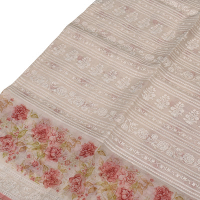 Off White Organza Silk Saree with Floral Embroidery Design