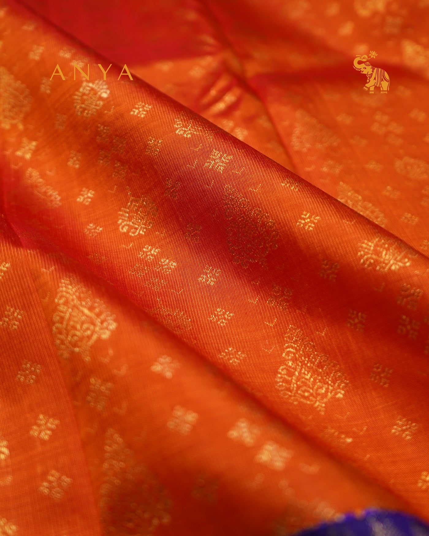 Orange Kanchi Silk Skrit Fabric with Violet Kanchi Silk Blouse Fabric