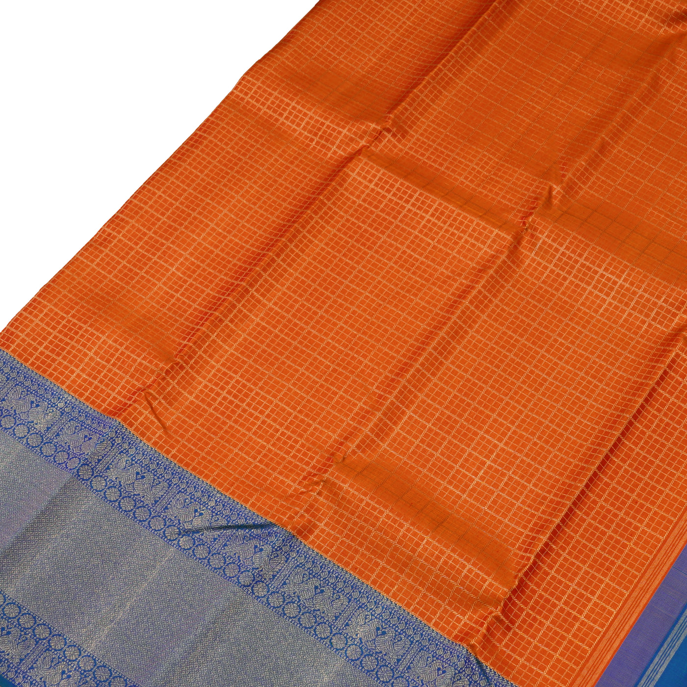 Orange Kanchipuram Silk Saree with Small Zari Kattam Design