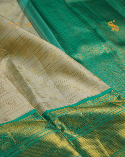 Off White Kanchipuram Silk Saree with Zari Kattam Design