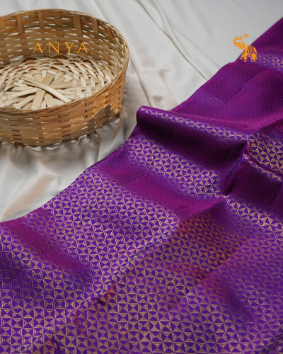 Violet Kanchi Silk Fabric with Diamond Zari Butta Design