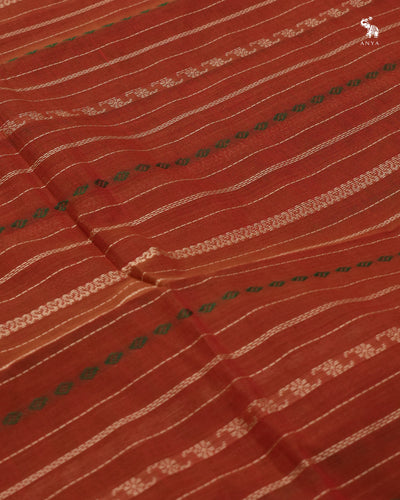 Rust Kanchi Cotton Saree with Vertical Stripes Design