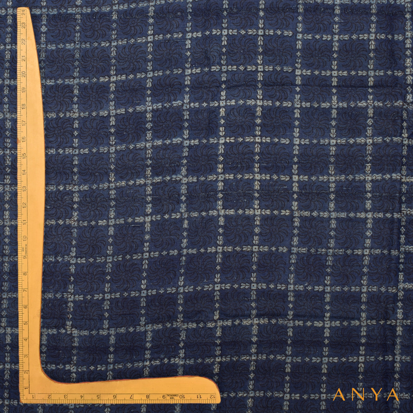 Indigo Blue Tussar Ajrak Print Fabric