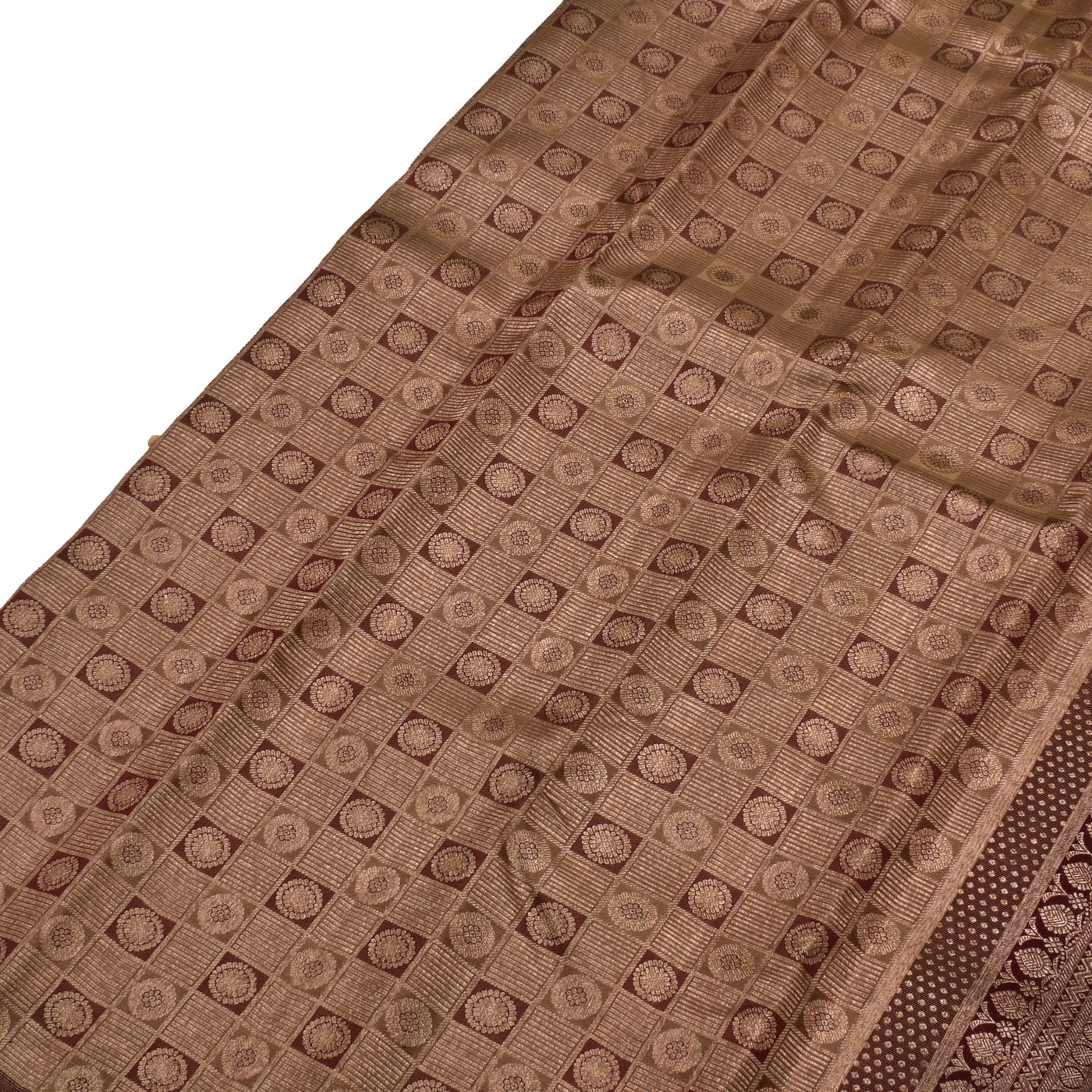V Pakku Kanchipuram Silk Saree with Square and Round Butta Design