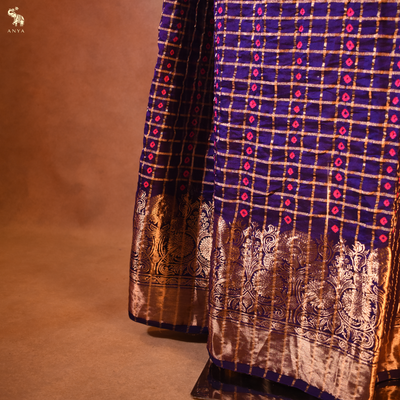 Violet Bhandhini Silk Fabric with Zari Kattam and Dots Design